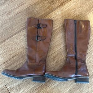 Clarks brand, mid-calf height, brown leather boots, size 8.5